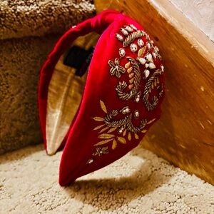 Nam Josh Velvet Embroidered Red Headband